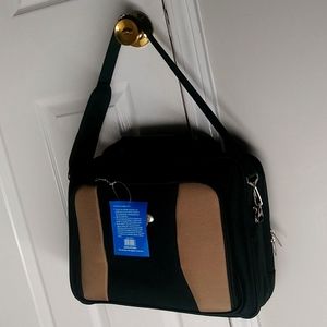 17" Shoulder Tote Bag. Green/Beige